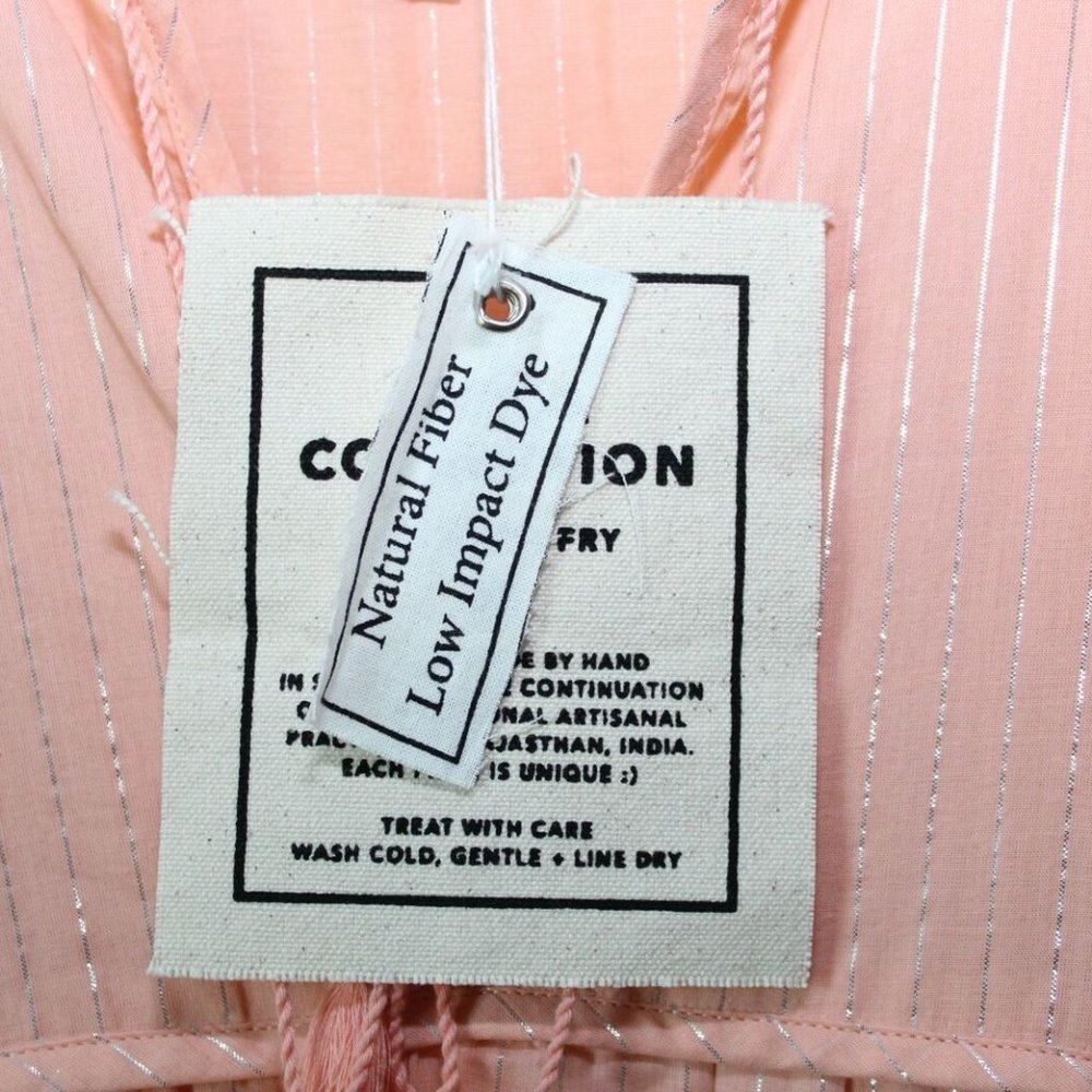 NWT India Collection Emerson Fry Heirloom Dress Peach Silver Lurex M/L H12910 - Picture 6 of 11